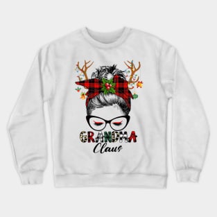 Grandma Claus Reindeer Messy Bun Wink Eye Christmas Family Matching Crewneck Sweatshirt